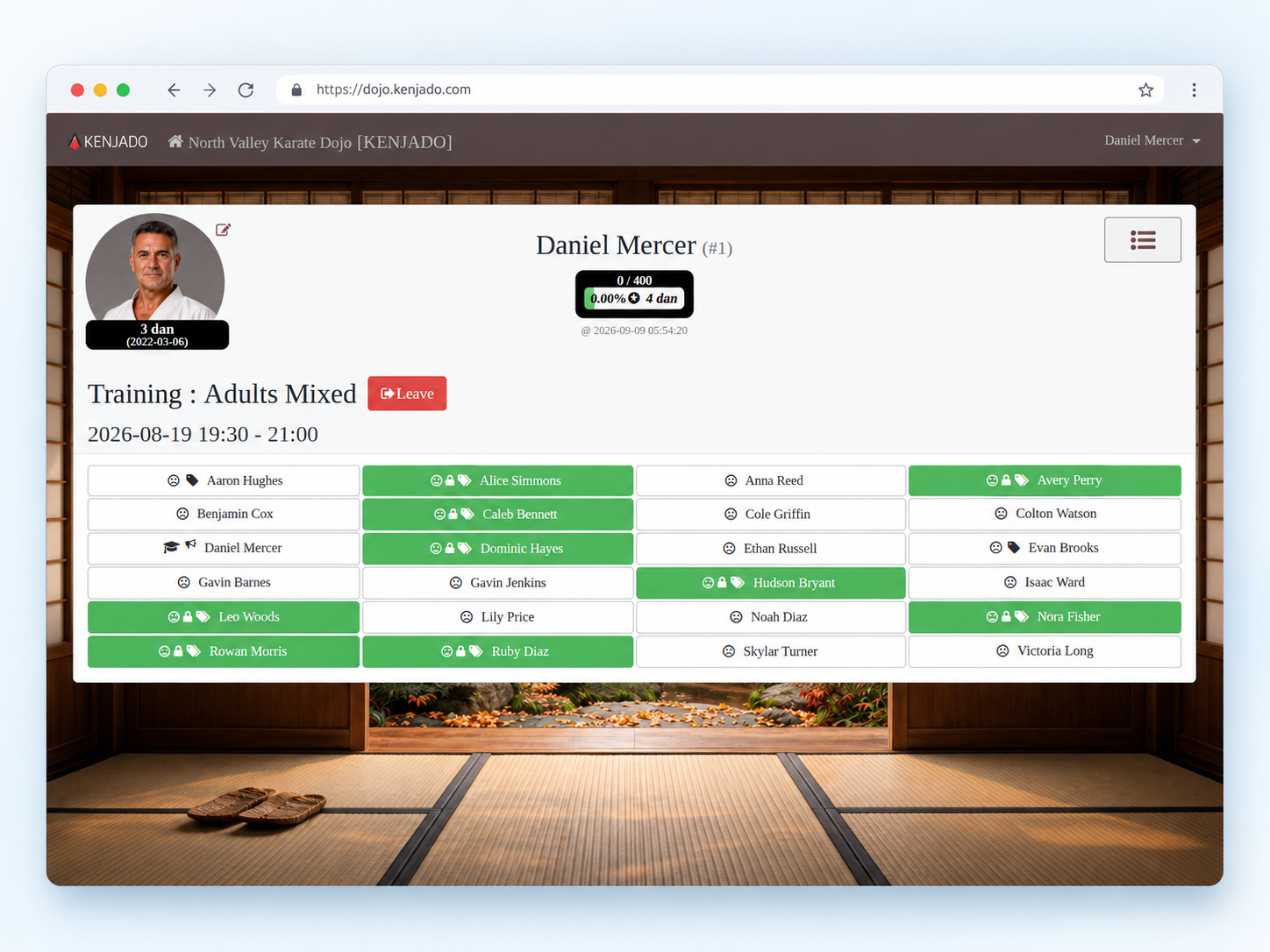 Screenshot showing manual attendance tracking
